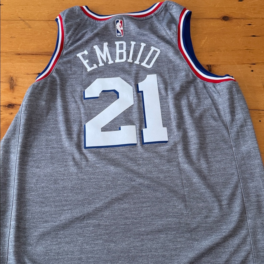 Nike Gray 76ers #21 Basketball Jersey with Red & Blue Trim